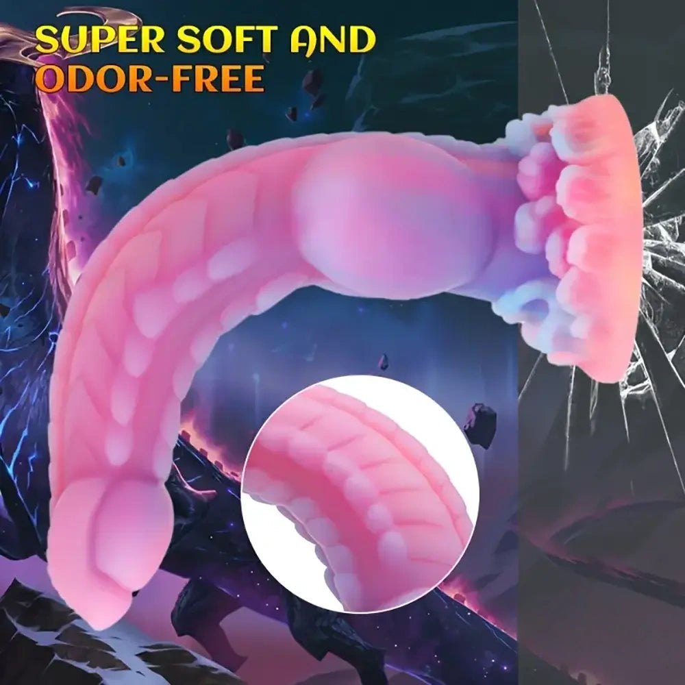 Colorful glowing silicone fantasy dildo, photo 5