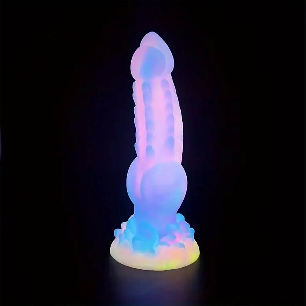 Colorful glowing silicone fantasy dildo, photo 7