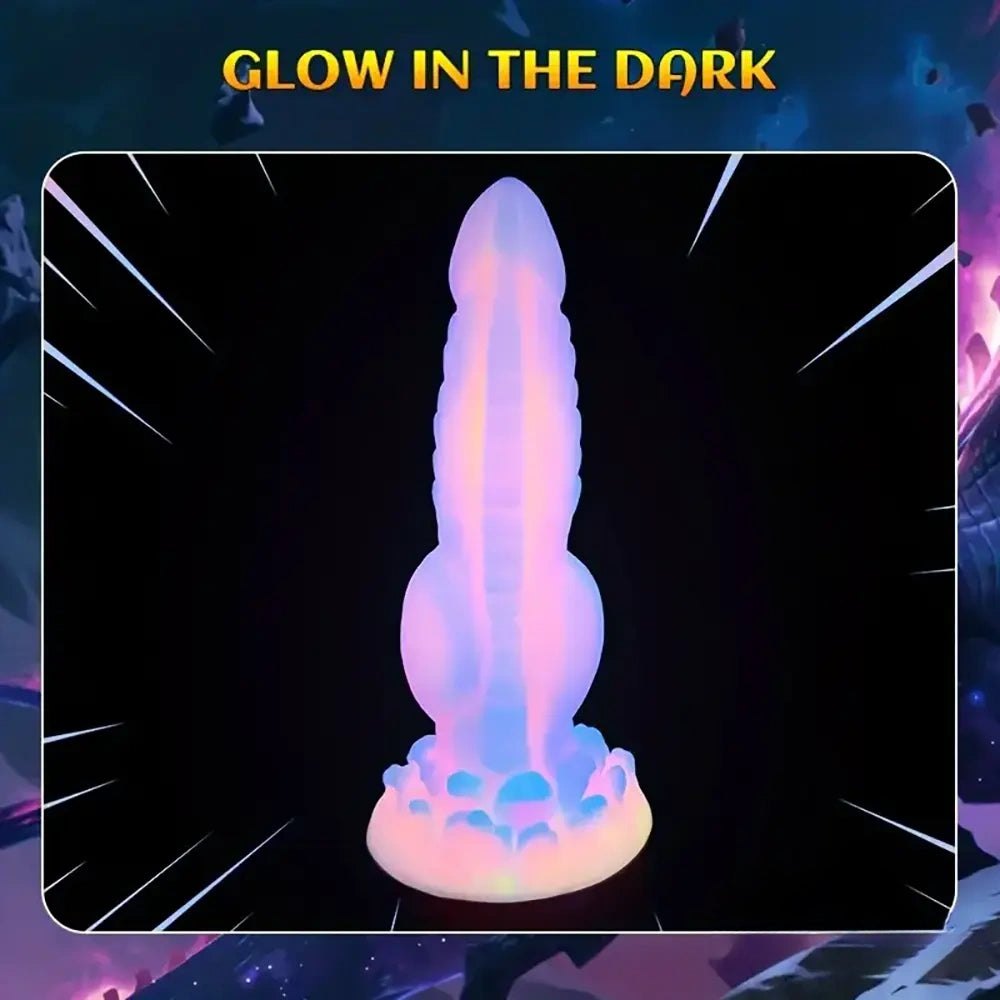 Colorful glowing silicone fantasy dildo, photo 9