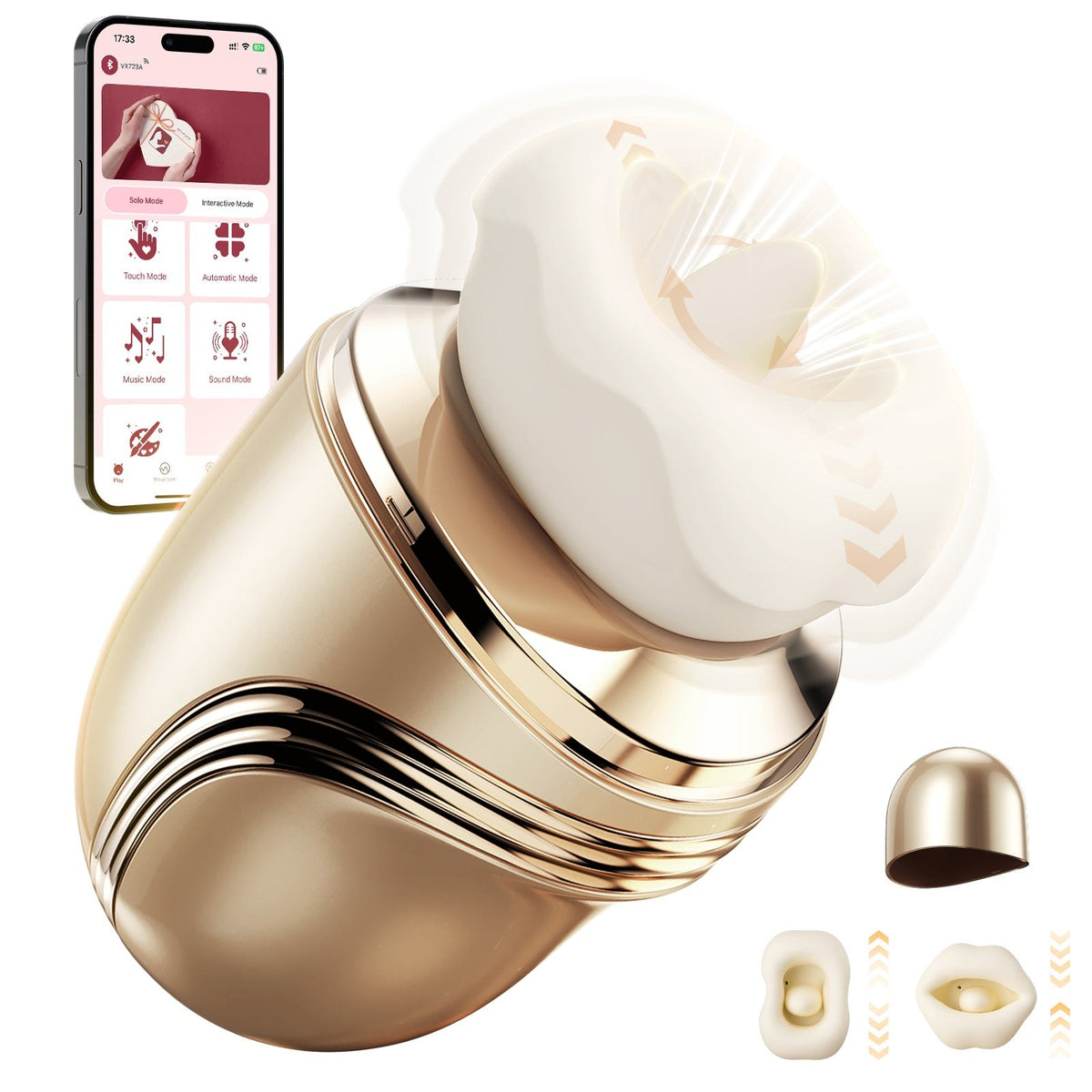Metallic gold capsule 5-in-1 licking and kissing stimulator, photo 1