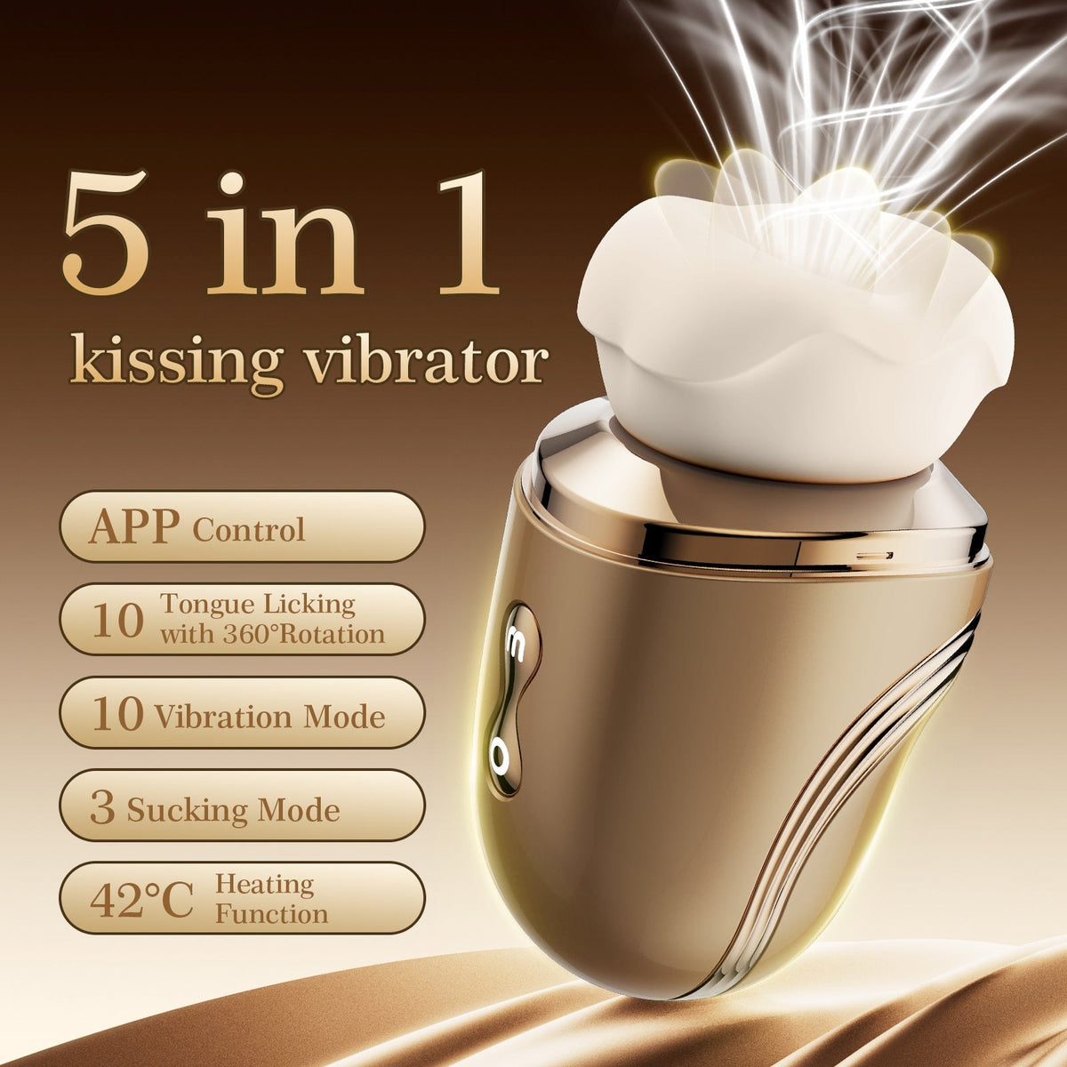 Metallic gold capsule 5-in-1 licking and kissing stimulator, photo 2