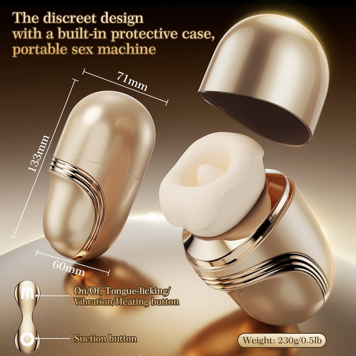 Metallic gold capsule 5-in-1 licking and kissing stimulator, photo 3