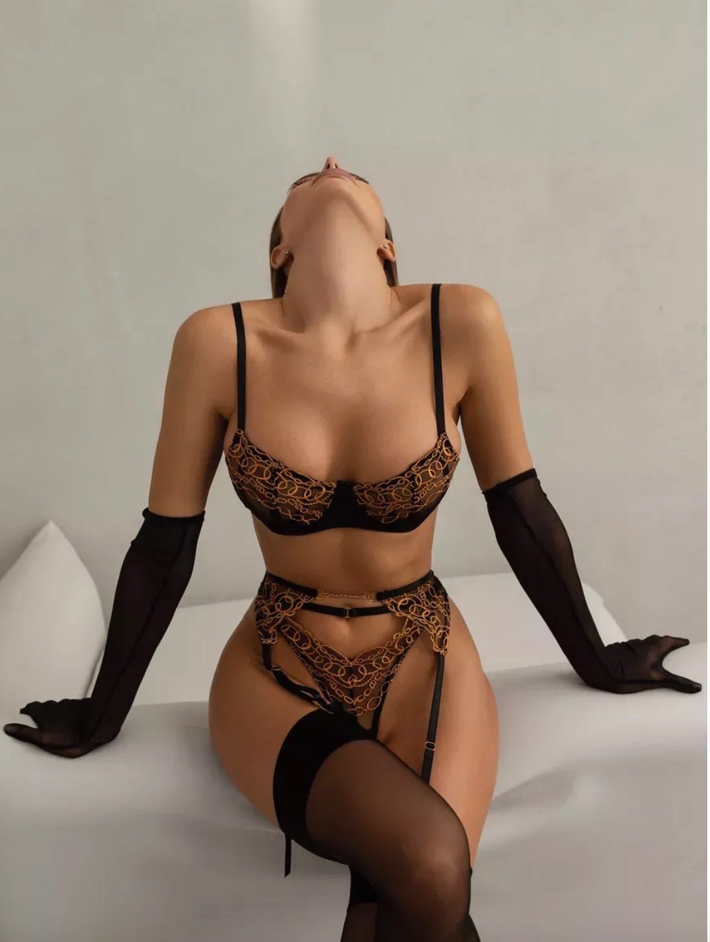 Gold chain cage mesh garter set, photo 1