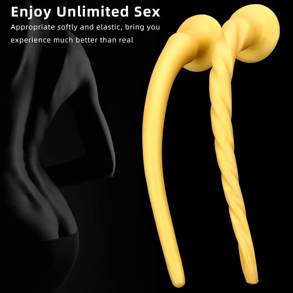 Gold curved silicone dildo, photo 4