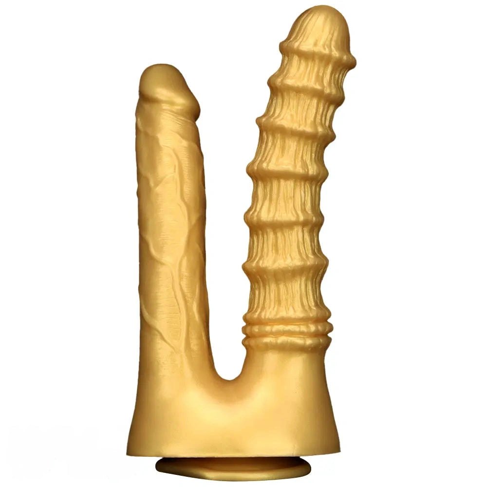 Gold dual shaft silicone dildo, photo 1