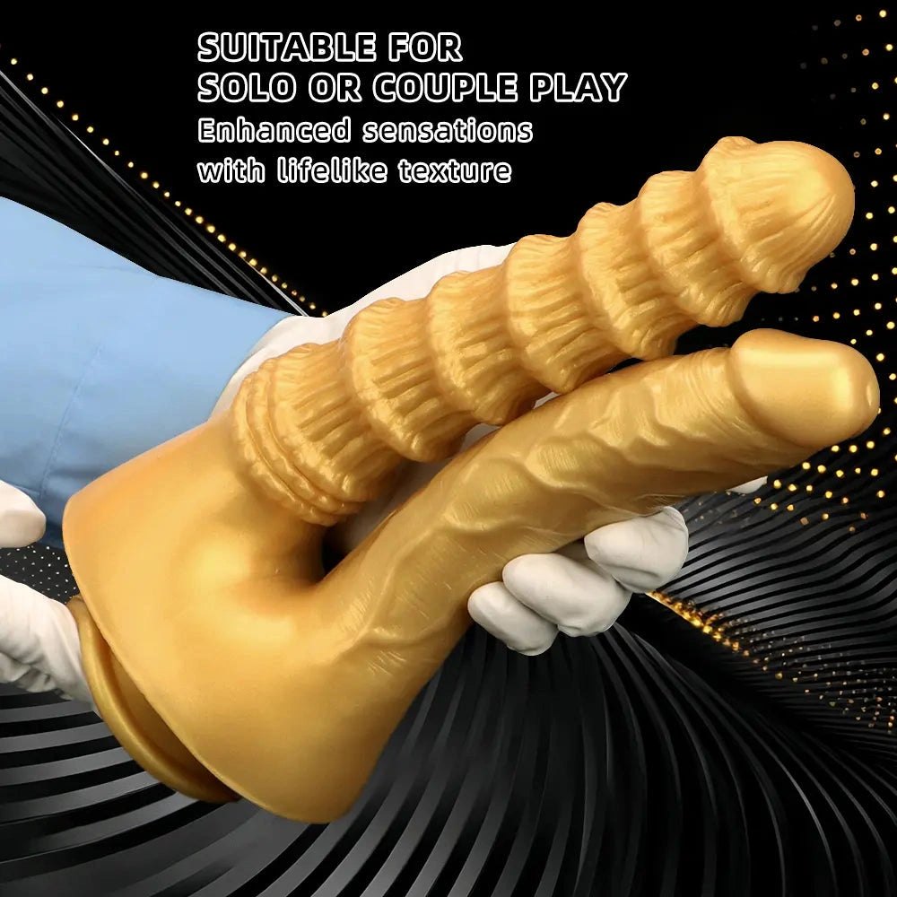 Gold dual shaft silicone dildo, photo 3