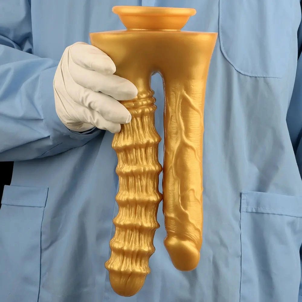 Gold dual shaft silicone dildo, photo 8