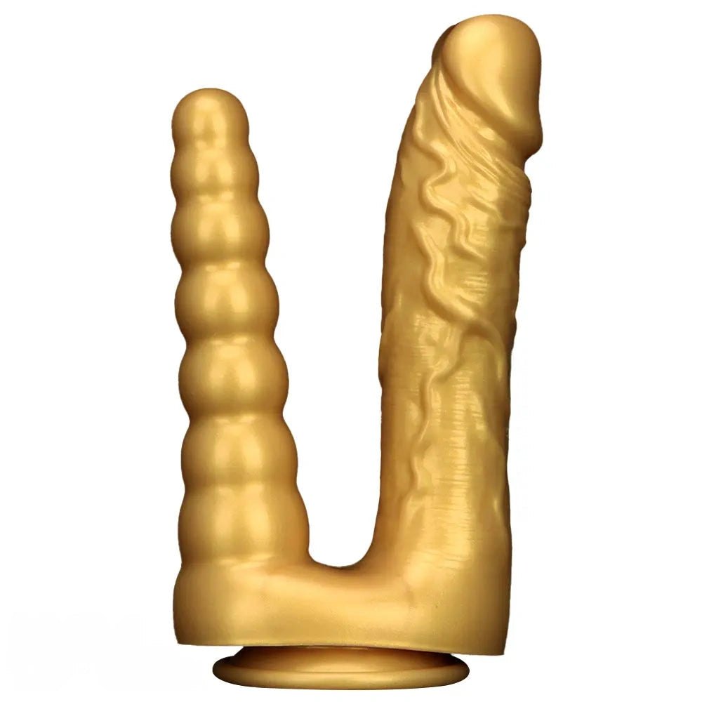 Gold silicone dual shaft suction cup dildo, photo 1