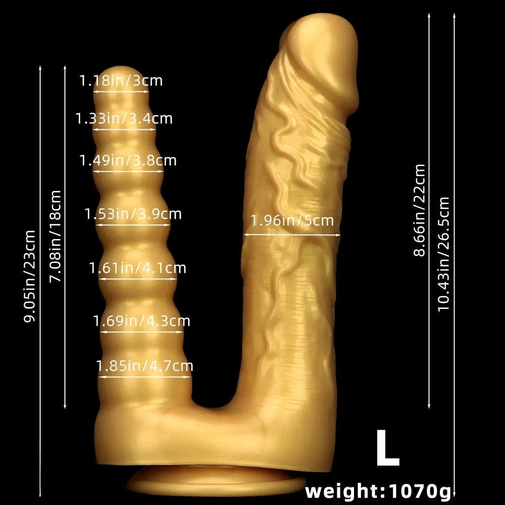Gold silicone dual shaft suction cup dildo, photo 10