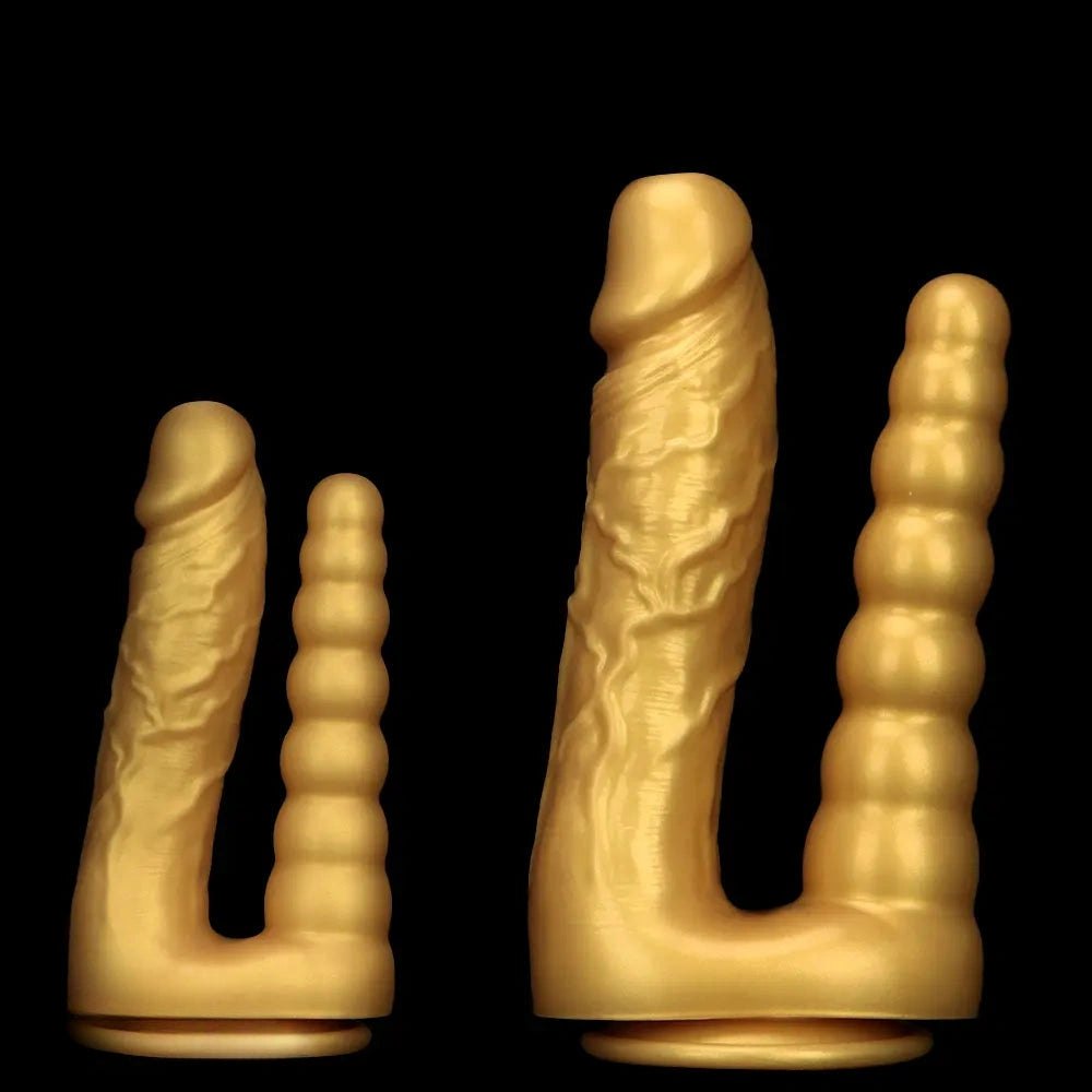 Gold silicone dual shaft suction cup dildo, photo 11