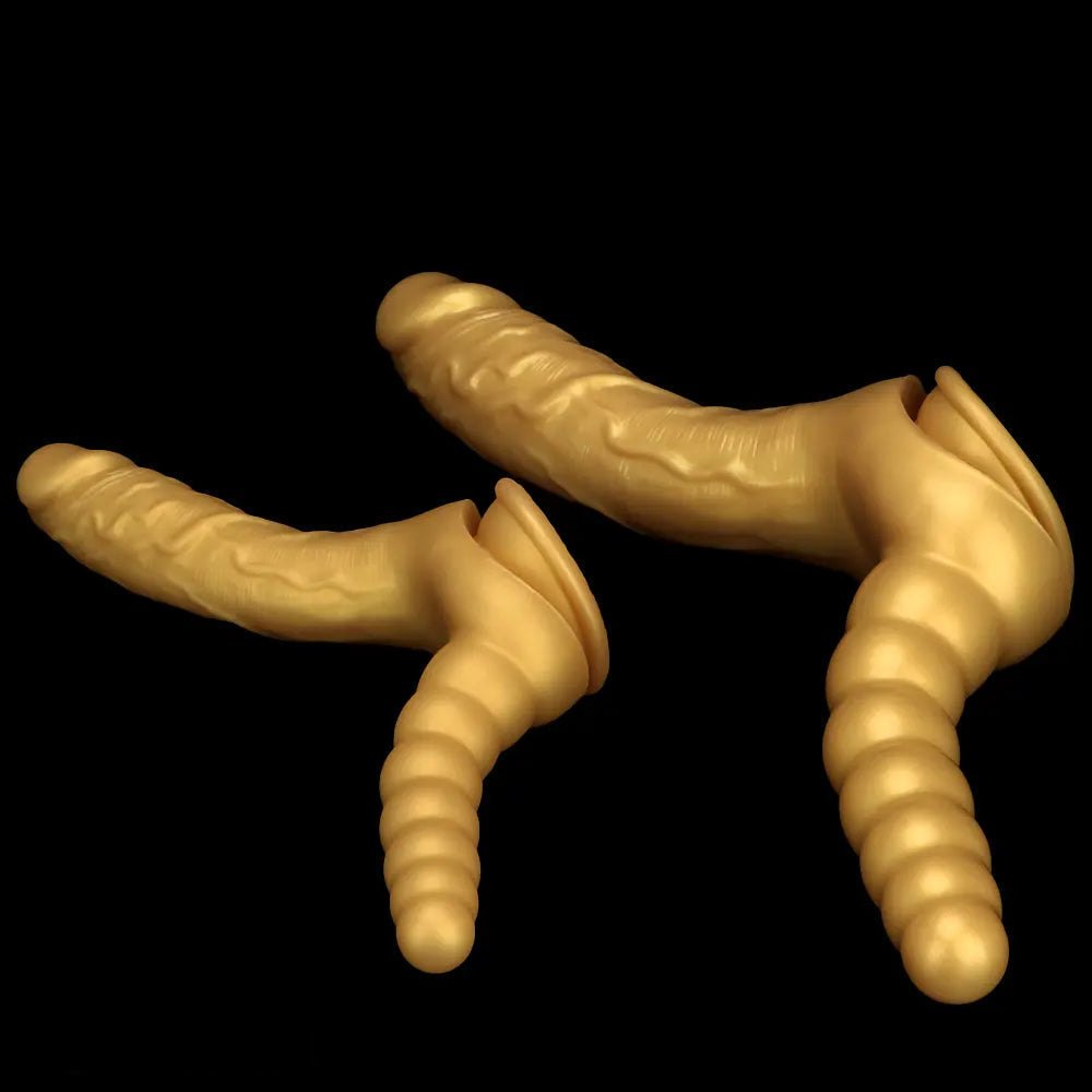 Gold silicone dual shaft suction cup dildo, photo 12