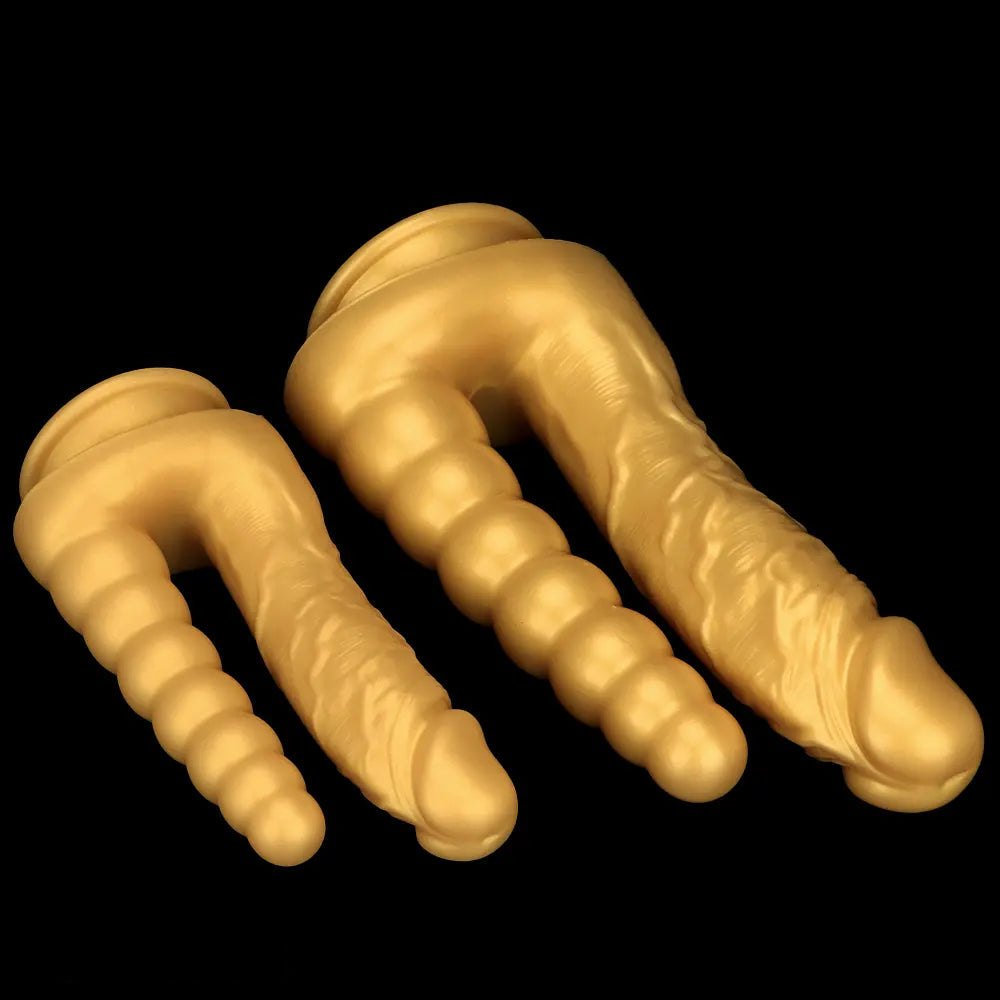 Gold silicone dual shaft suction cup dildo, photo 13