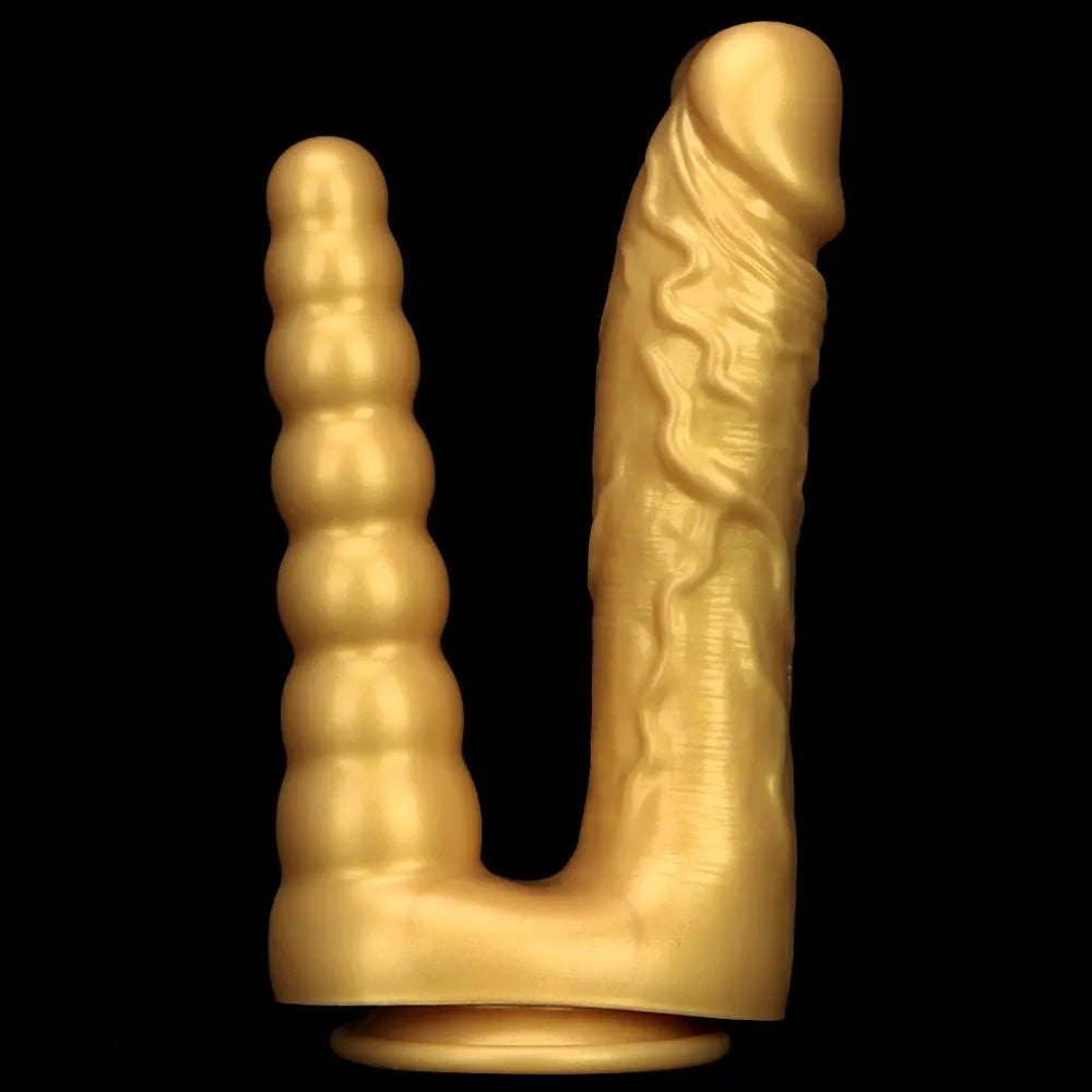 Gold silicone dual shaft suction cup dildo, photo 14