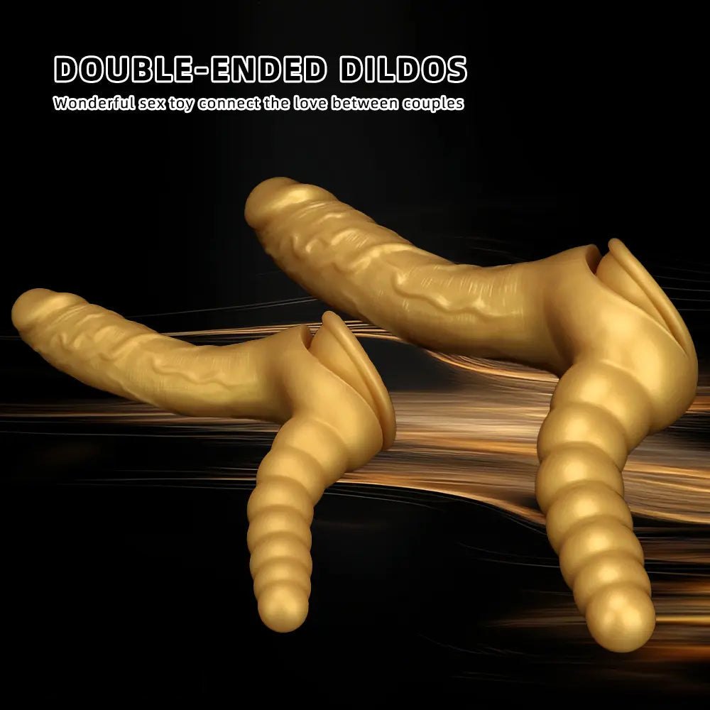 Gold silicone dual shaft suction cup dildo, photo 3