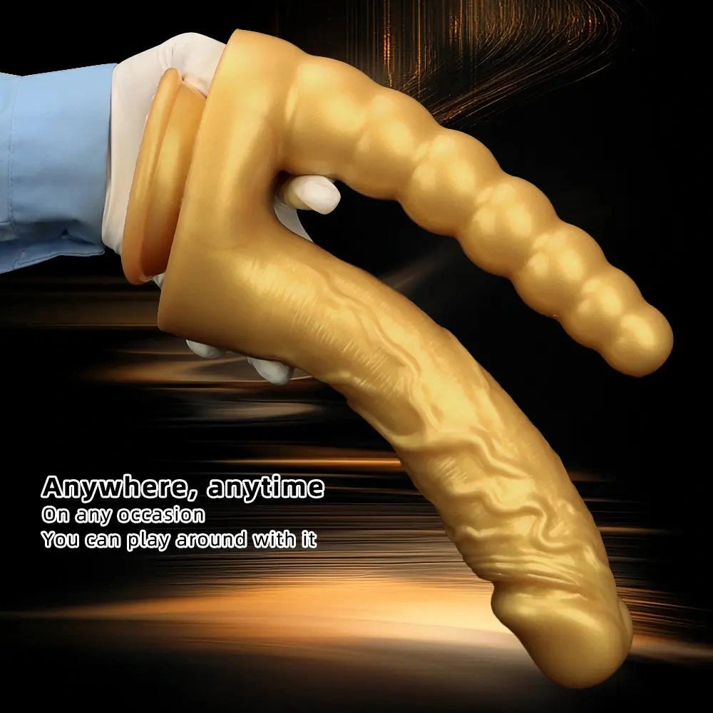 Gold silicone dual shaft suction cup dildo, photo 4