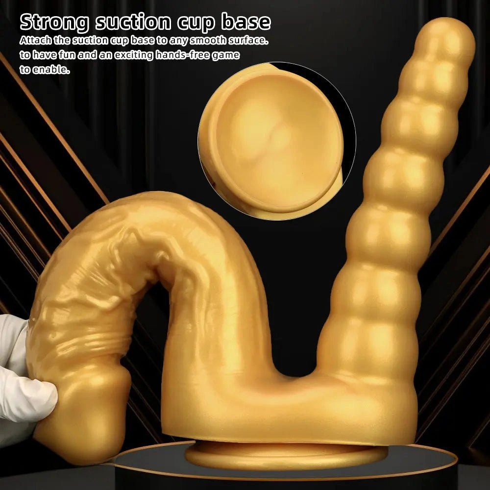 Gold silicone dual shaft suction cup dildo, photo 5