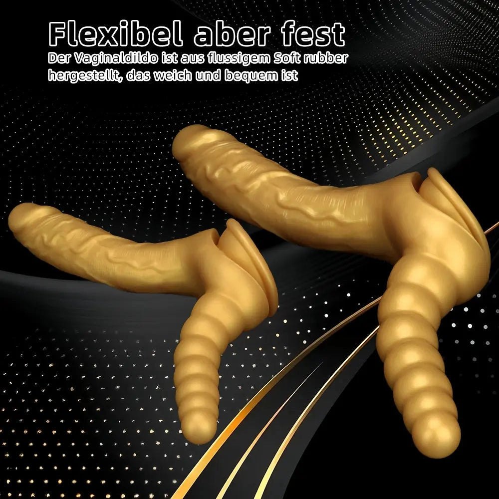 Gold silicone dual shaft suction cup dildo, photo 6