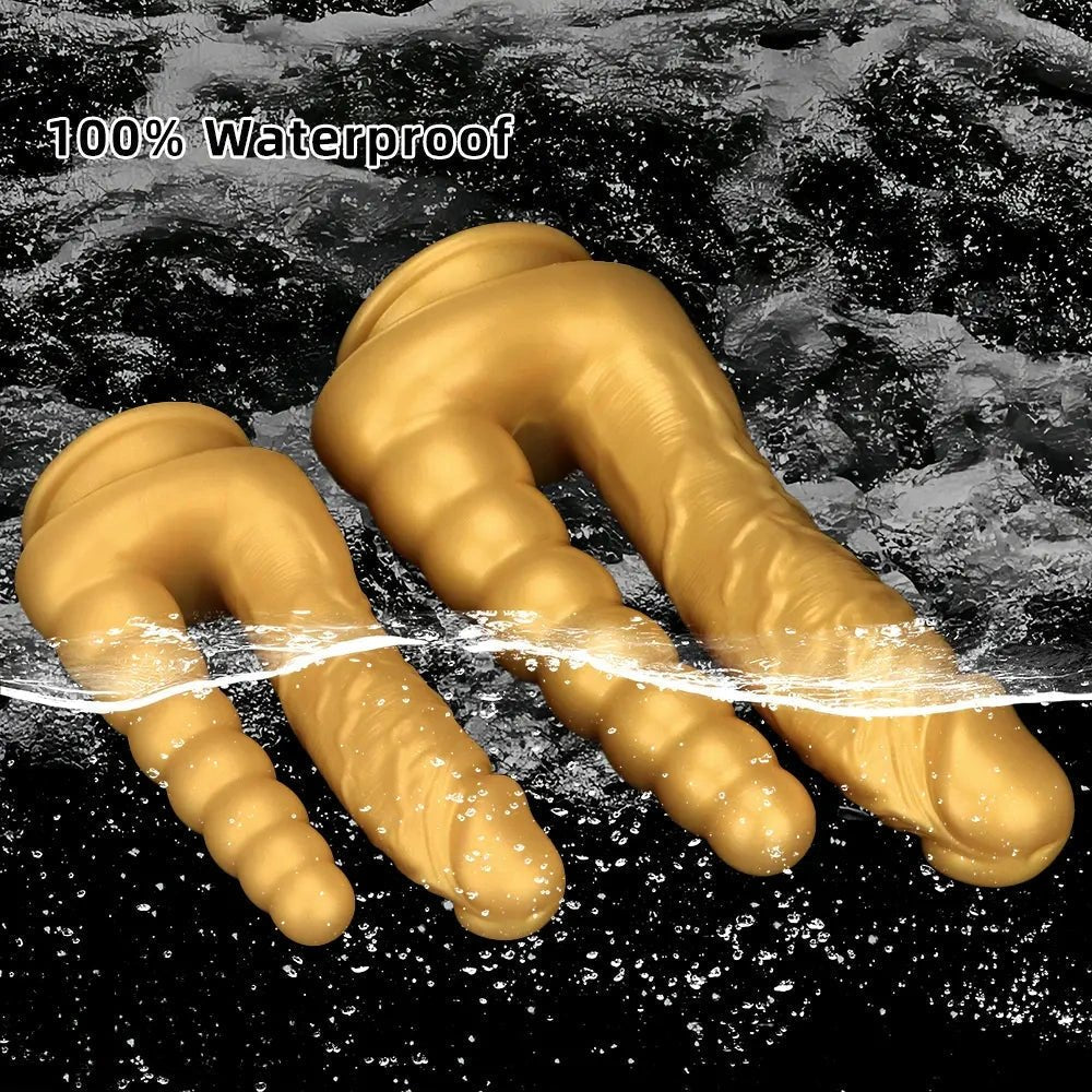 Gold silicone dual shaft suction cup dildo, photo 7