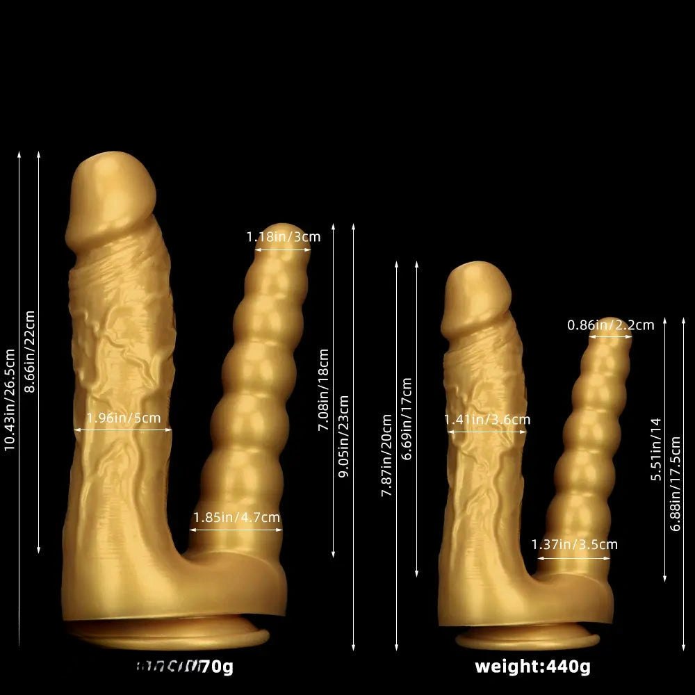 Gold silicone dual shaft suction cup dildo, photo 8