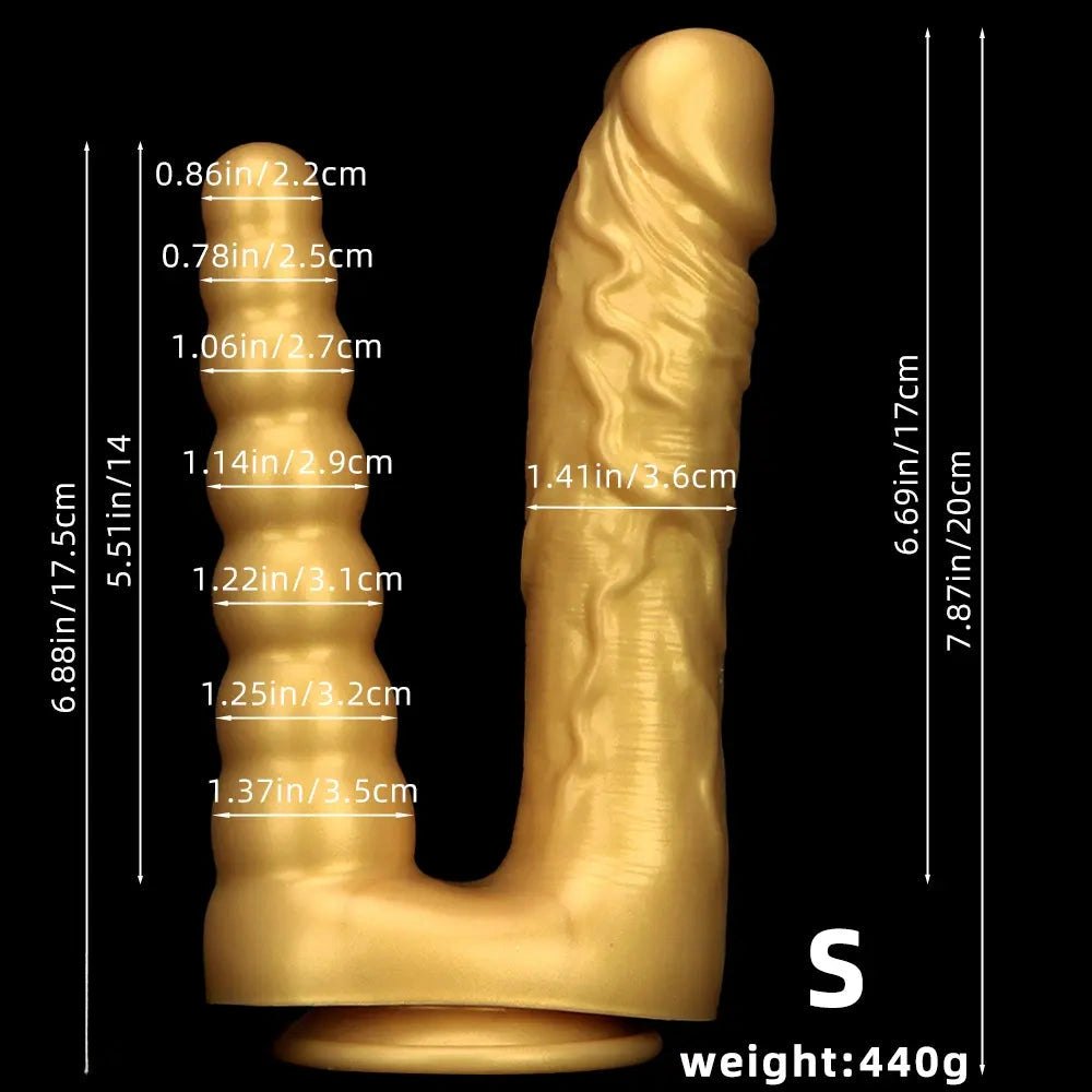 Gold silicone dual shaft suction cup dildo, photo 9