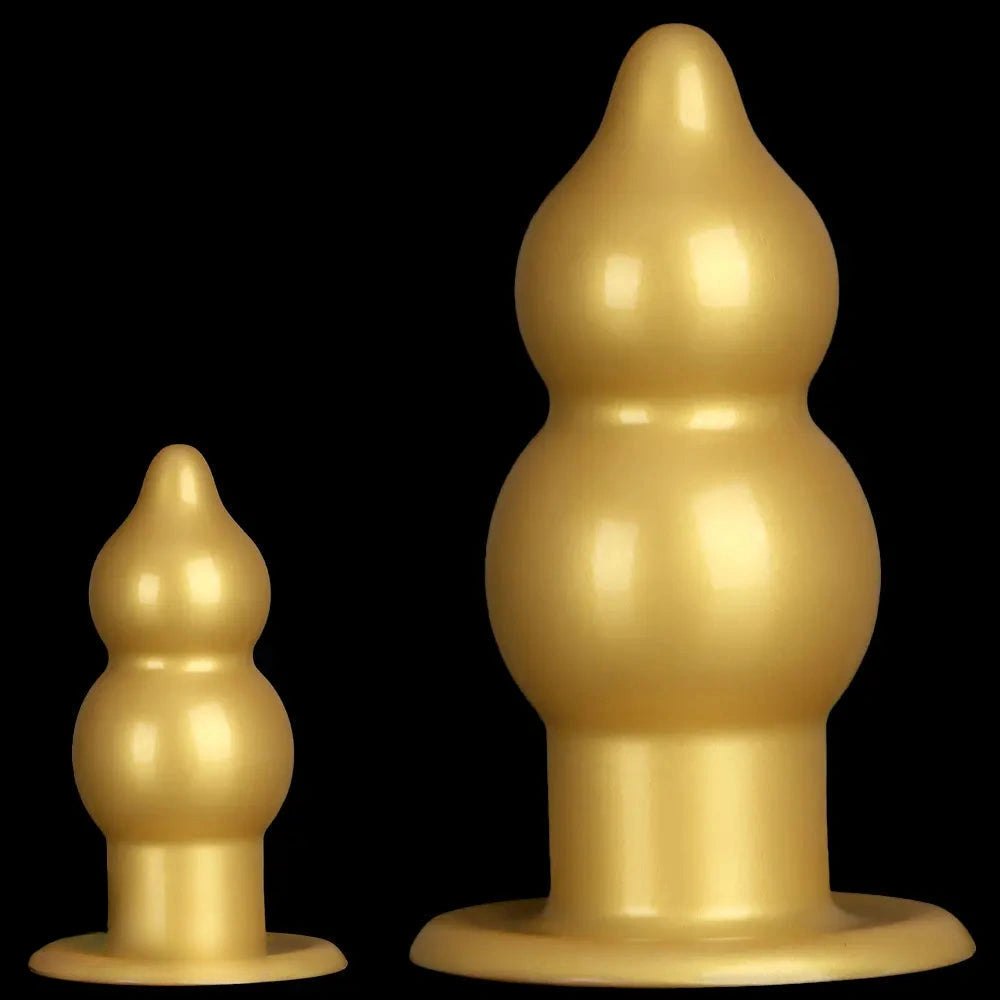 Gold graduated bead silicone butt plug, photo 2
