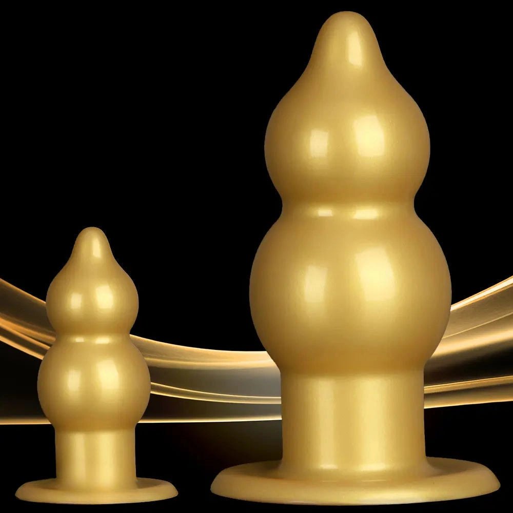 Gold graduated bead silicone butt plug, photo 3