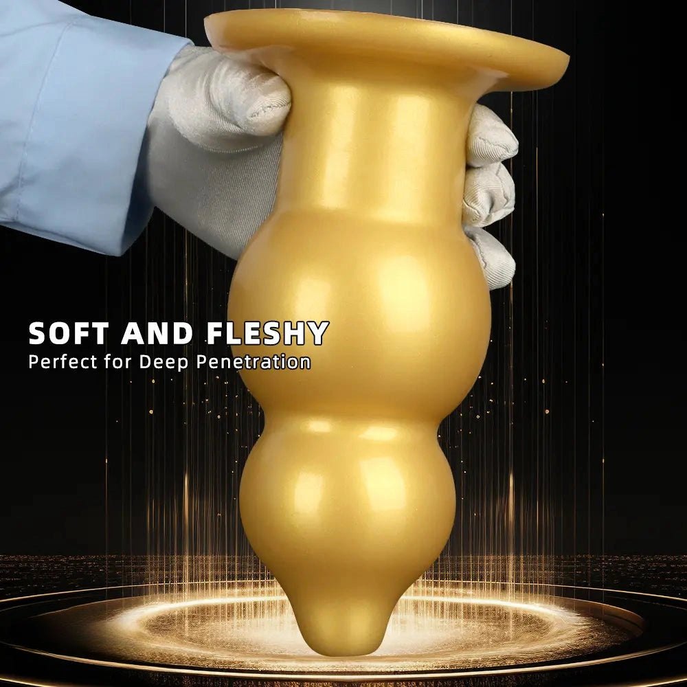 Gold graduated bead silicone butt plug, photo 4