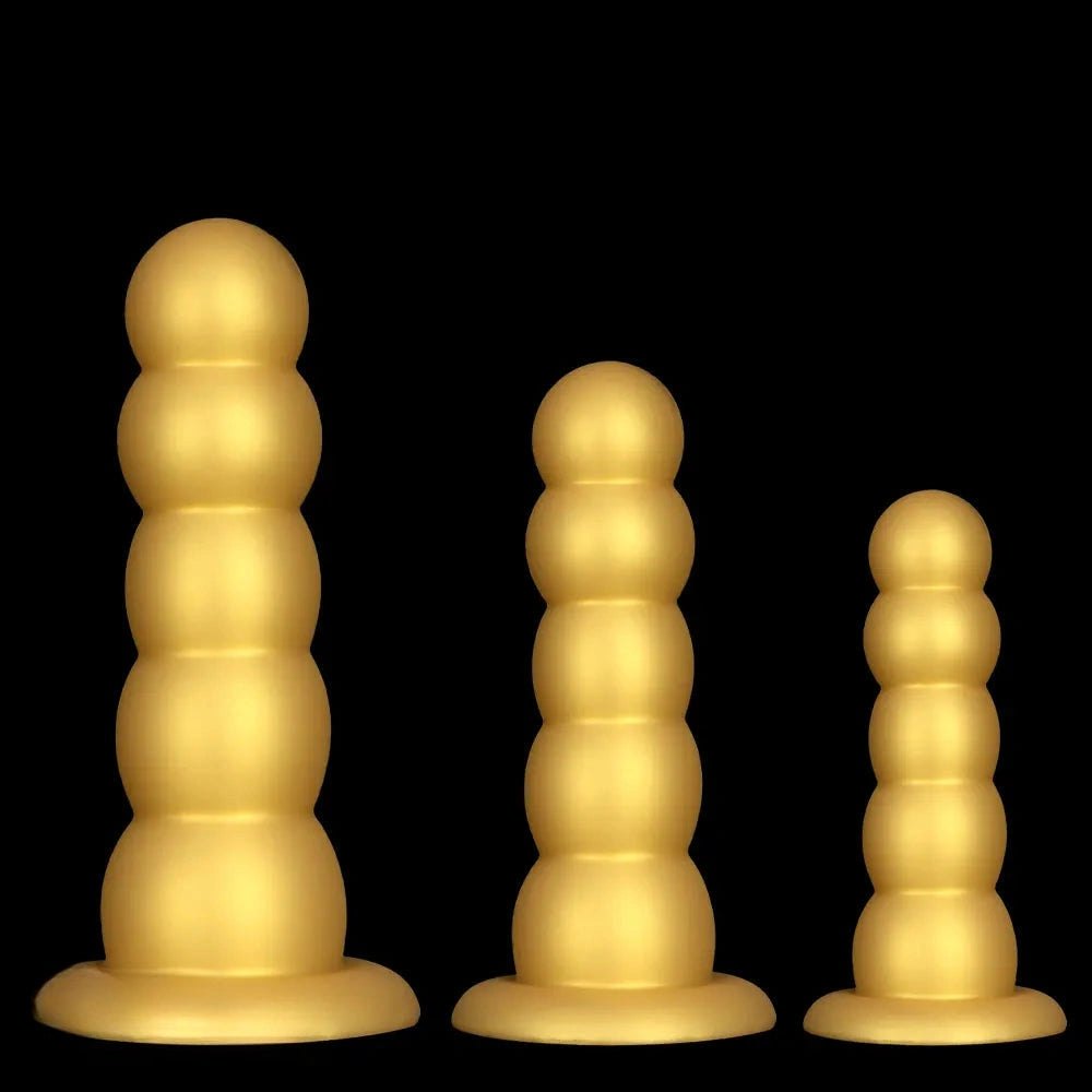 Gold graduated silicone anal beads dildo, photo 1