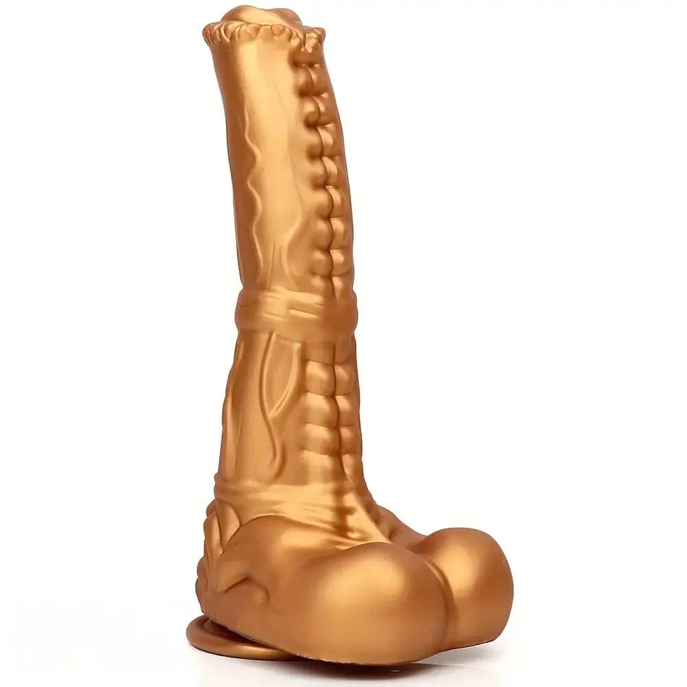 Gold ribbed horse-style animal dildo, photo 1