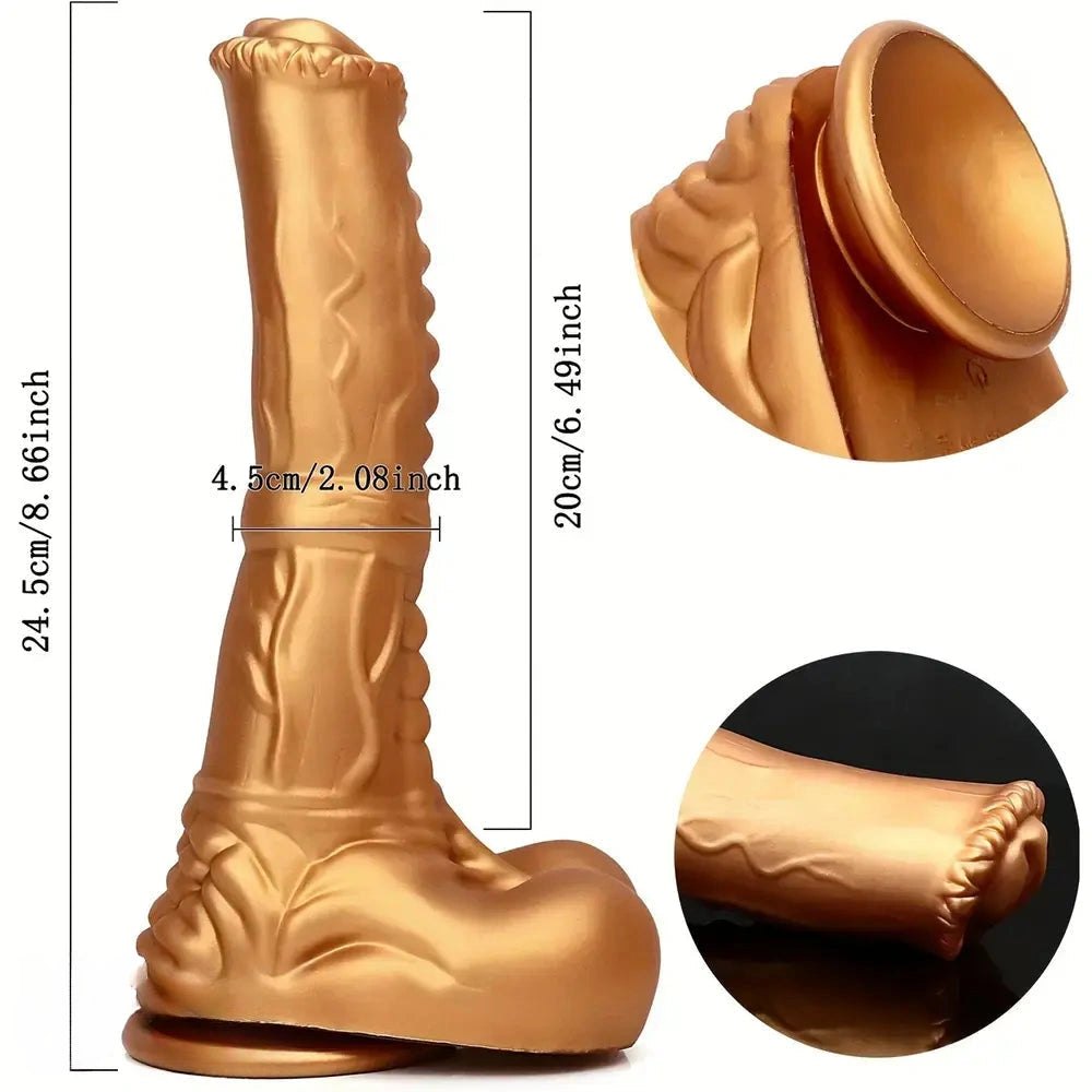 Gold ribbed horse-style animal dildo, photo 10
