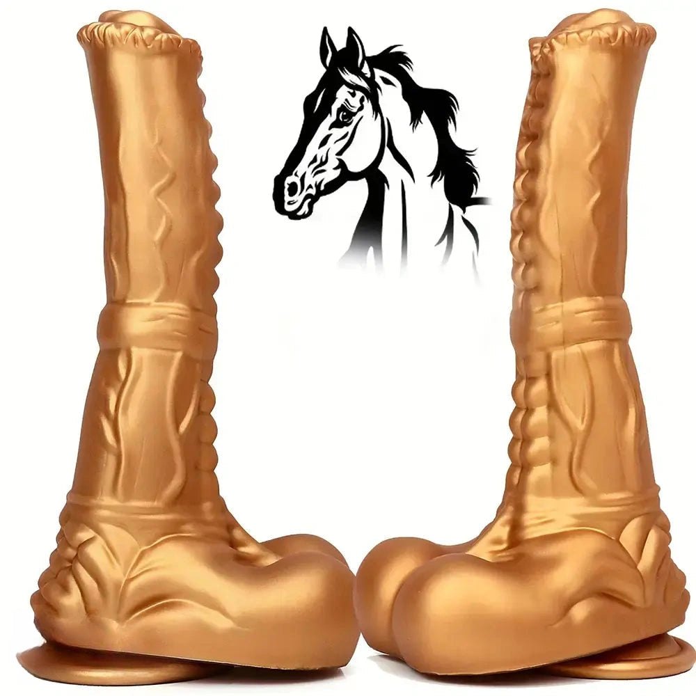 Gold ribbed horse-style animal dildo, photo 3
