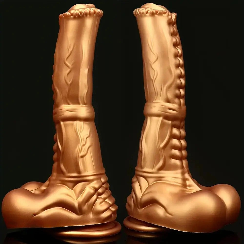 Gold ribbed horse-style animal dildo, photo 4