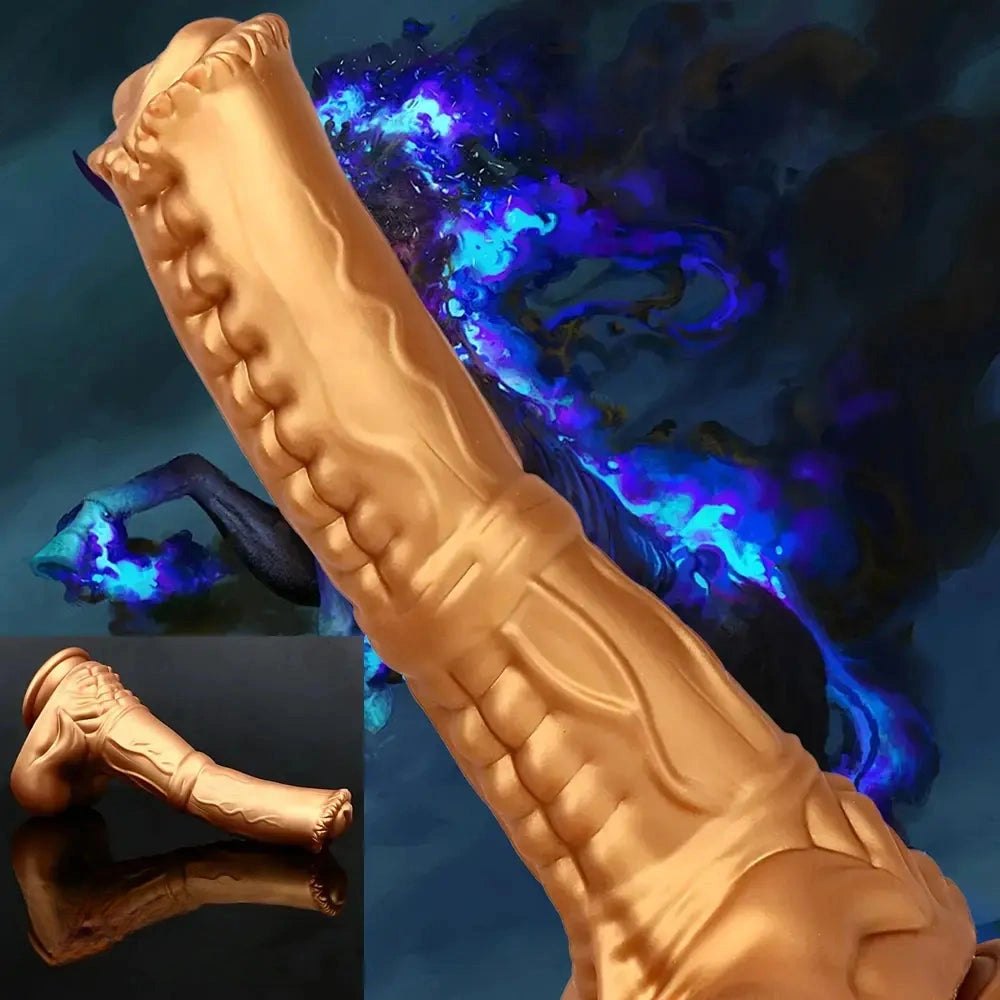 Gold ribbed horse-style animal dildo, photo 5