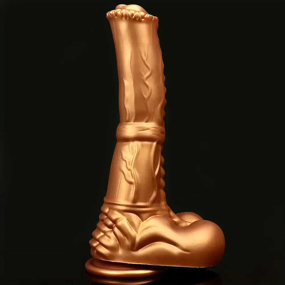 Gold ribbed horse-style animal dildo, photo 6