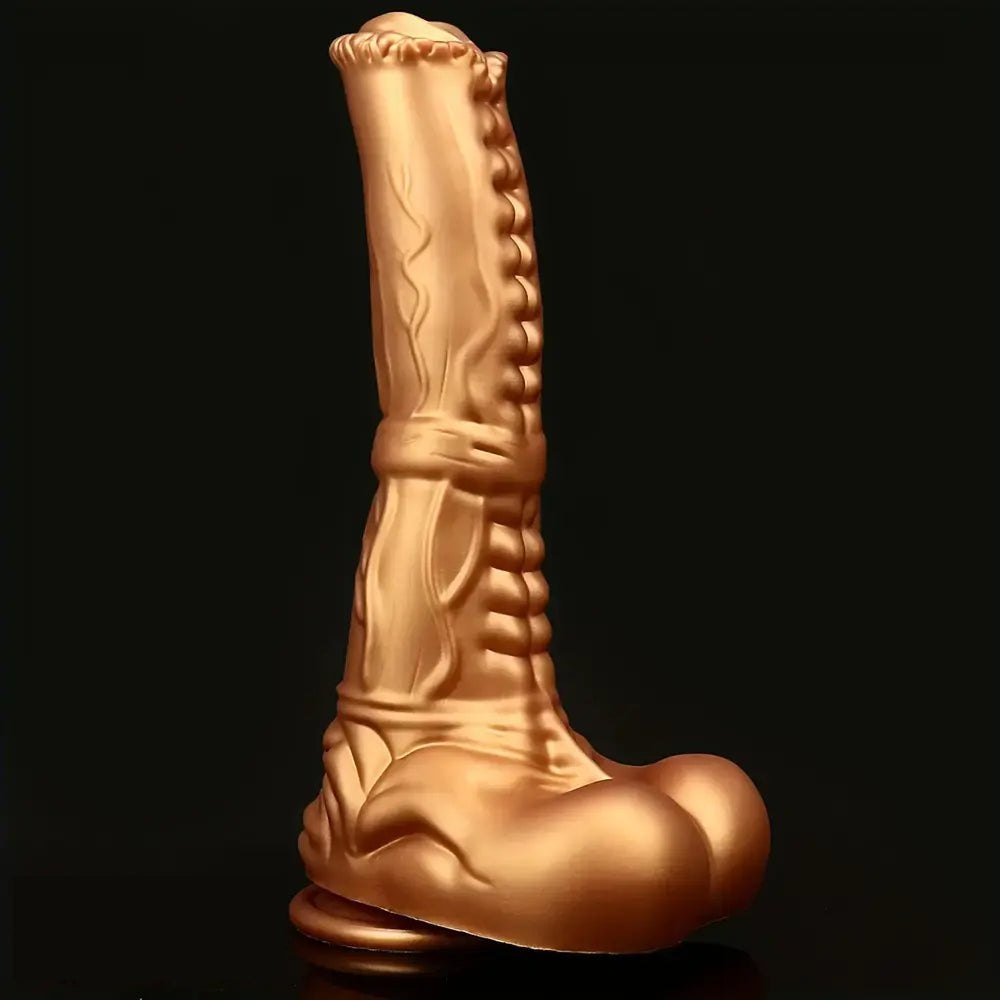 Gold ribbed horse-style animal dildo, photo 8