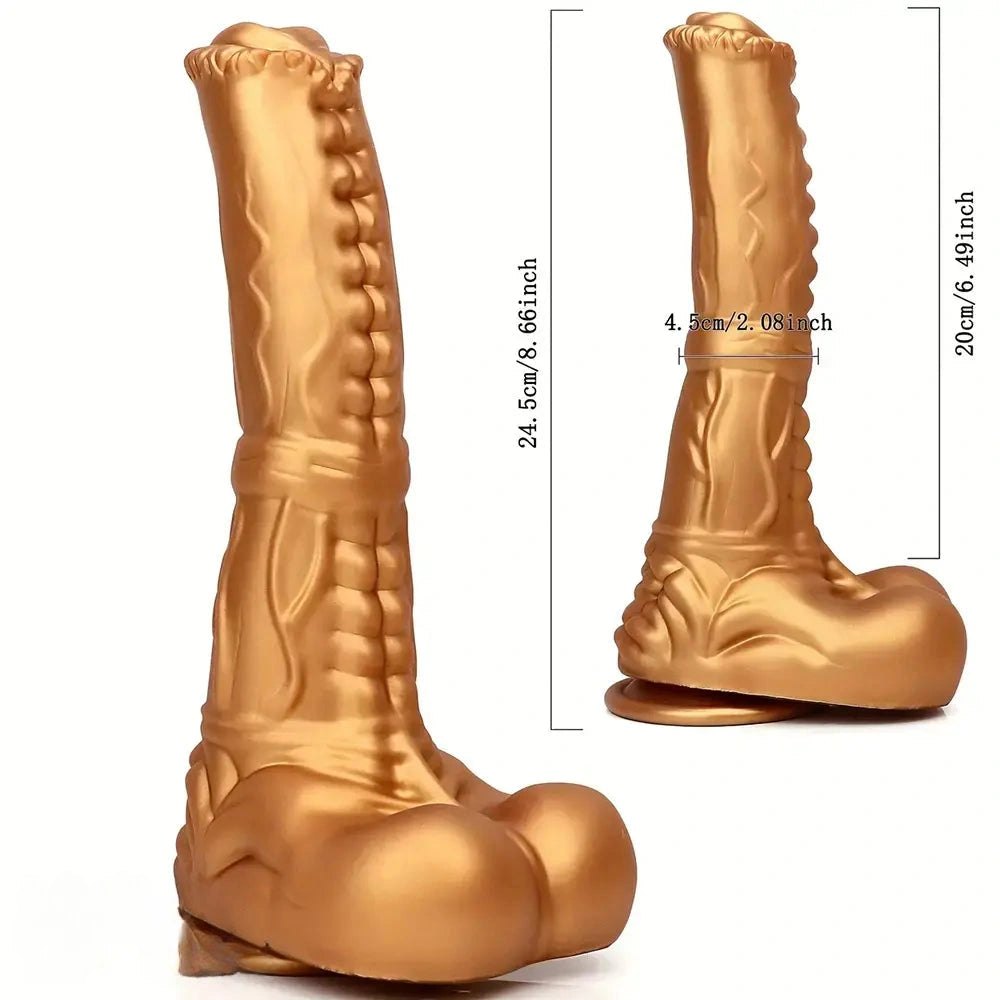 Gold ribbed horse-style animal dildo, photo 9