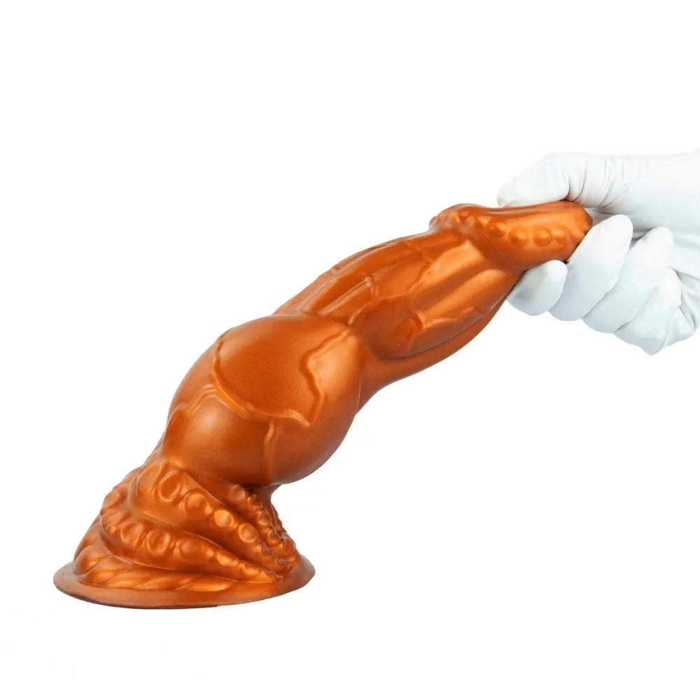 Gold knotted silicone fantasy dildo, photo 12
