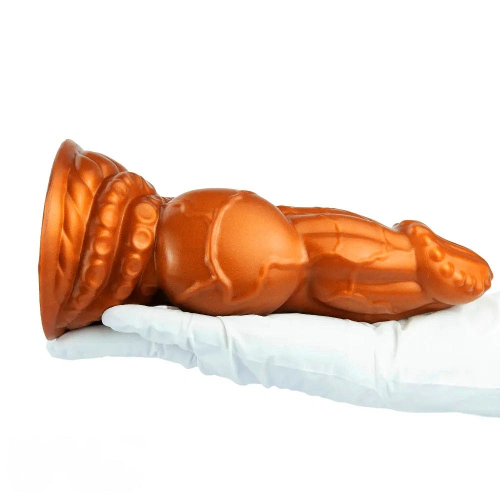 Gold knotted silicone fantasy dildo, photo 14