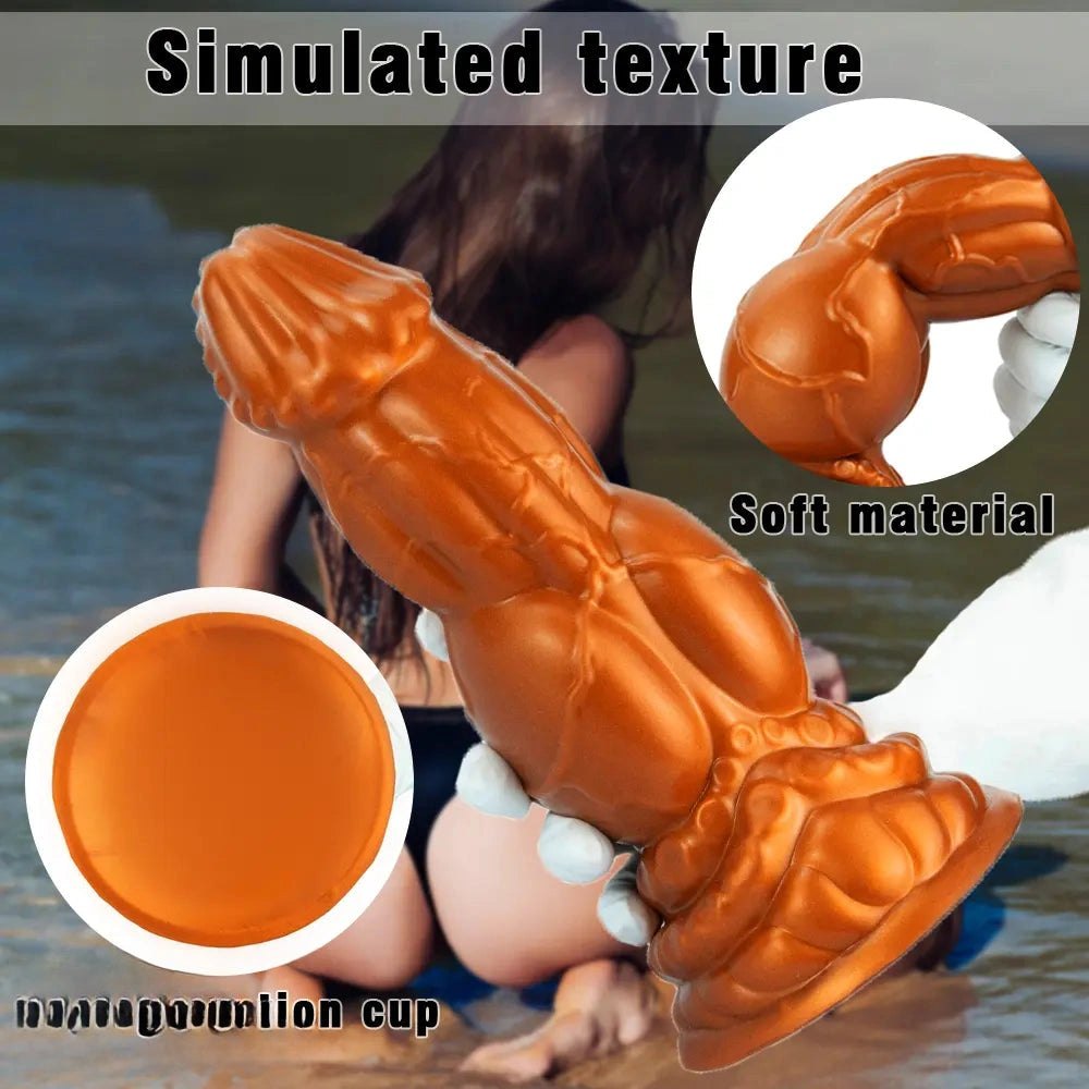 Gold knotted silicone fantasy dildo, photo 3
