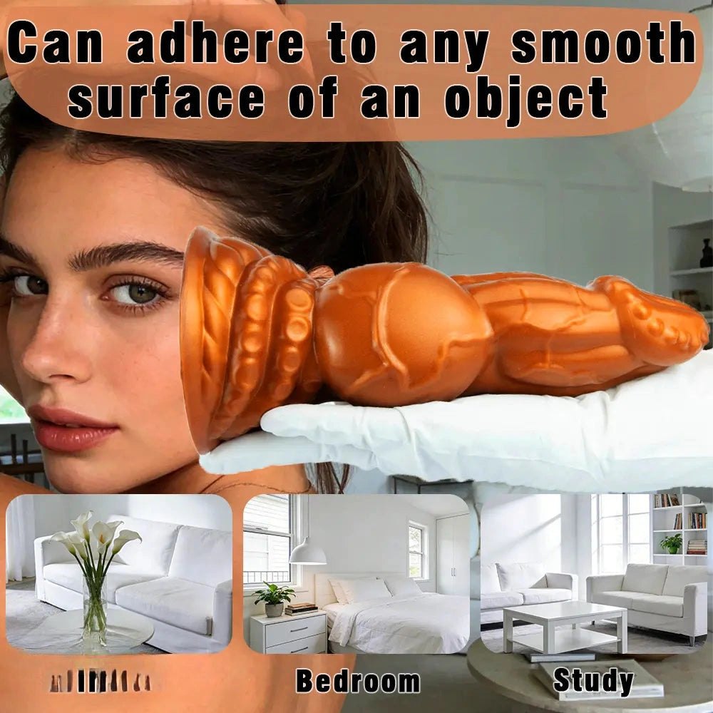 Gold knotted silicone fantasy dildo, photo 4