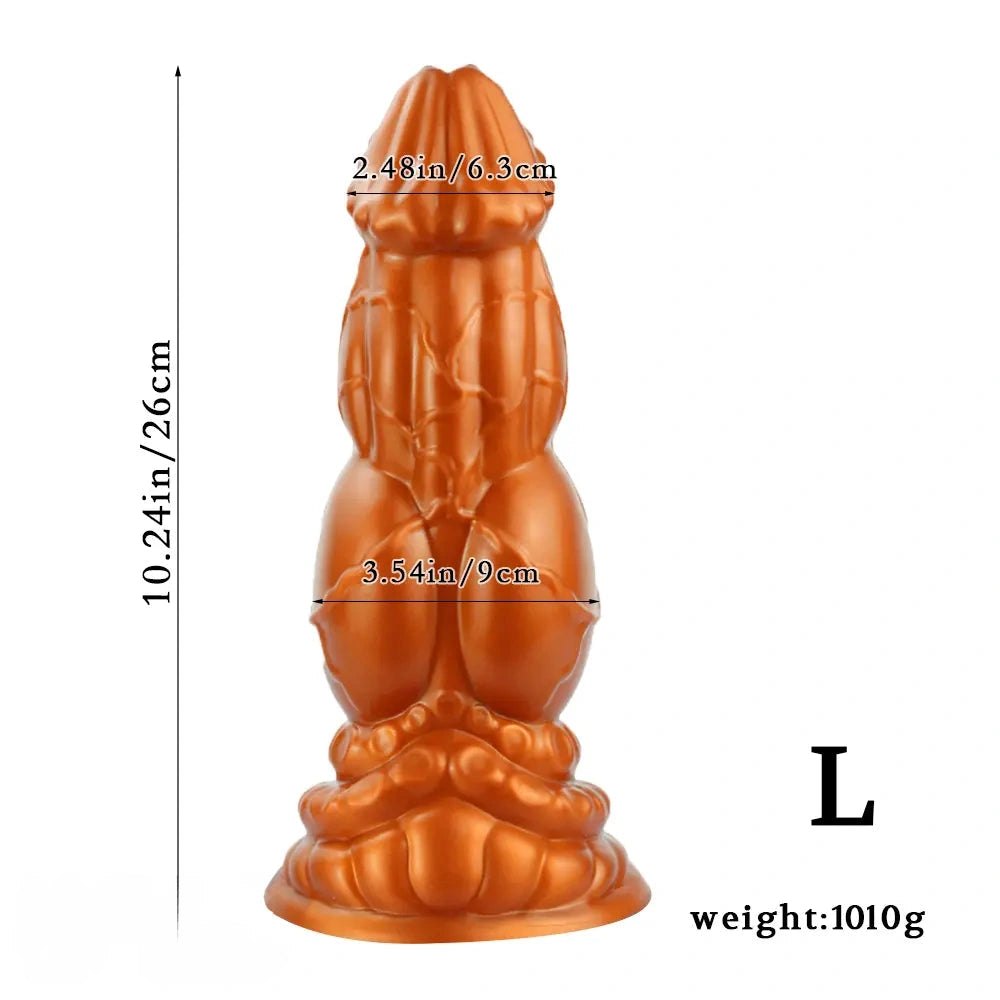 Gold knotted silicone fantasy dildo, photo 6