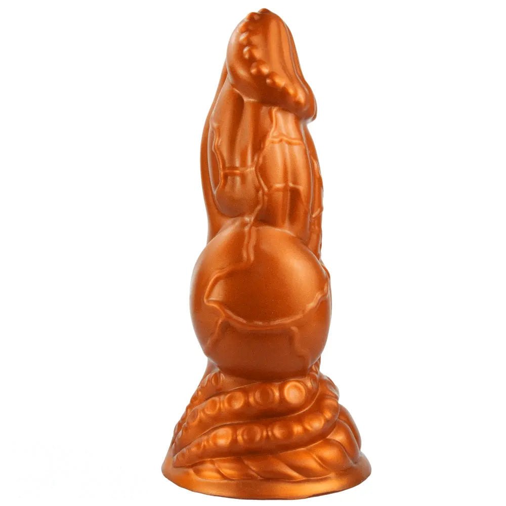 Gold knotted silicone fantasy dildo, photo 8