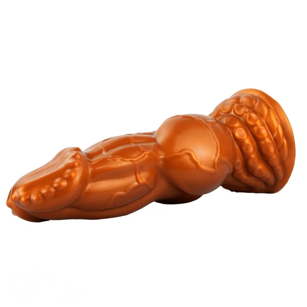 Gold knotted silicone fantasy dildo, photo 9