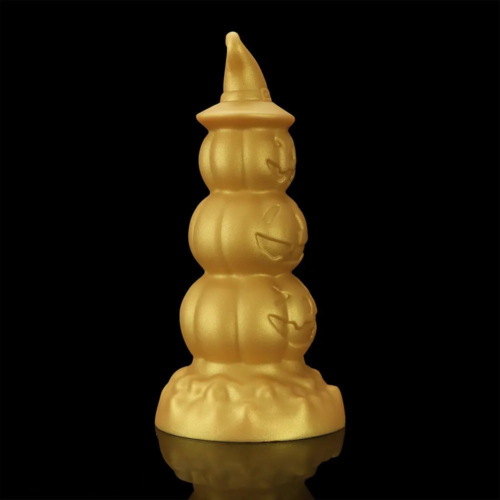 Gold stacked jack-o-lantern anal plug with witch hat tip, photo 12