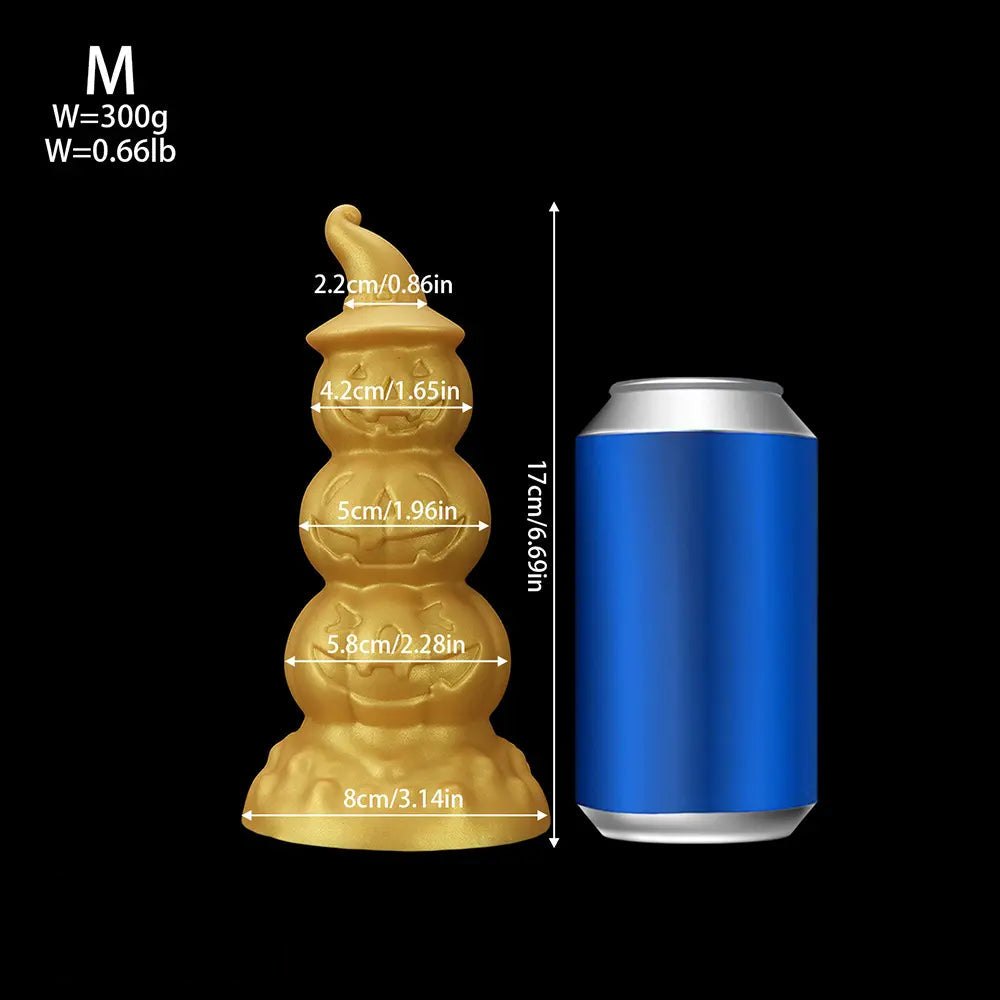Gold stacked jack-o-lantern anal plug with witch hat tip, photo 17