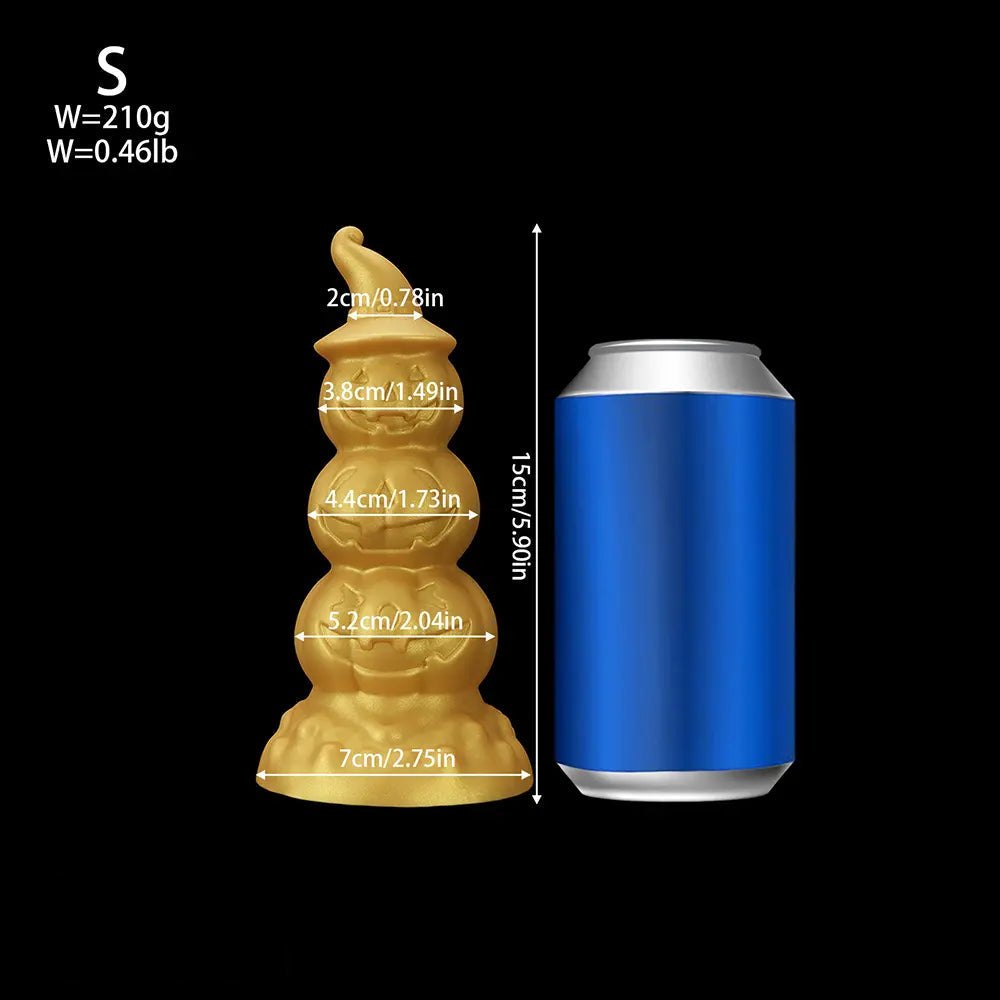 Gold stacked jack-o-lantern anal plug with witch hat tip, photo 18