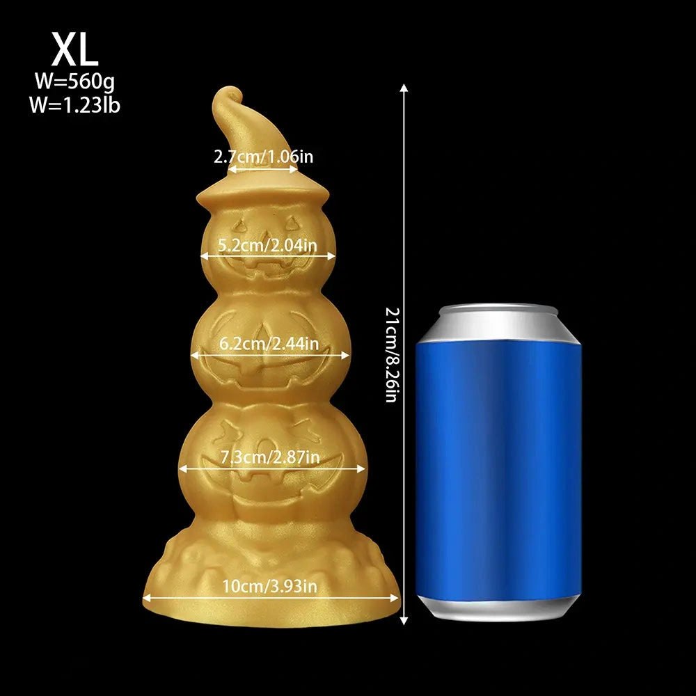 Gold stacked jack-o-lantern anal plug with witch hat tip, photo 19