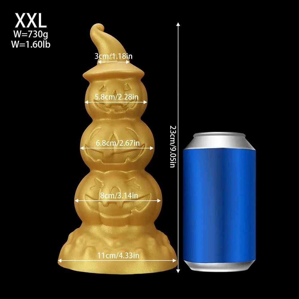 Gold stacked jack-o-lantern anal plug with witch hat tip, photo 20