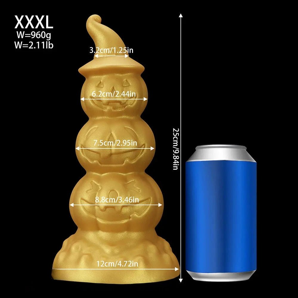 Gold stacked jack-o-lantern anal plug with witch hat tip, photo 21