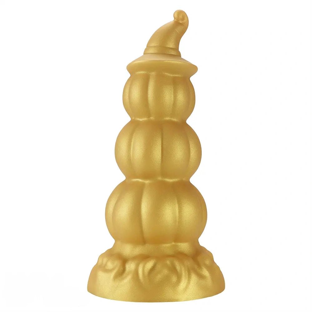 Gold stacked jack-o-lantern anal plug with witch hat tip, photo 5